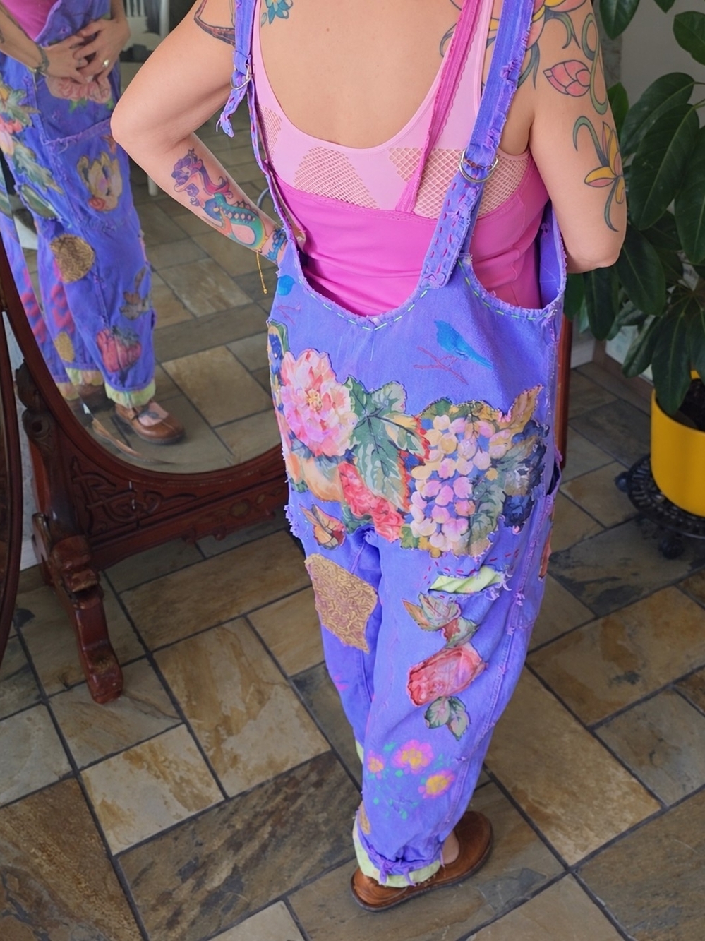 Free People + Me, Purple Floral & Hummingbird Overalls Jumpsuit - Picture 3 of 14